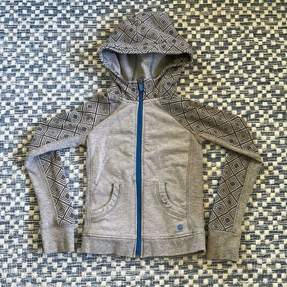 90 Degree Girl’s 4 Grey & Blue Diamond Pattern Hoodie with Thumbholes - Picture 1 of 6